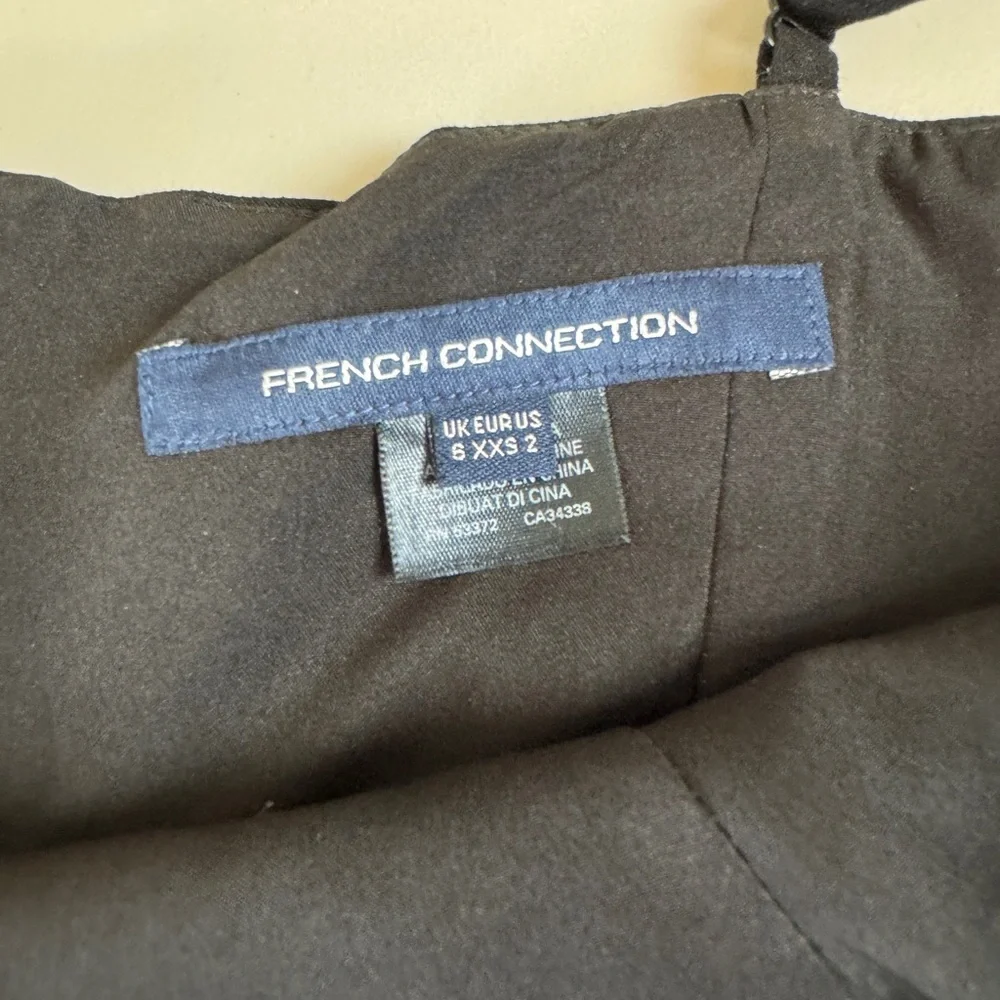 French Connection Black Mini Dress Pom Pom Hem Spaghetti Strap Size US 2